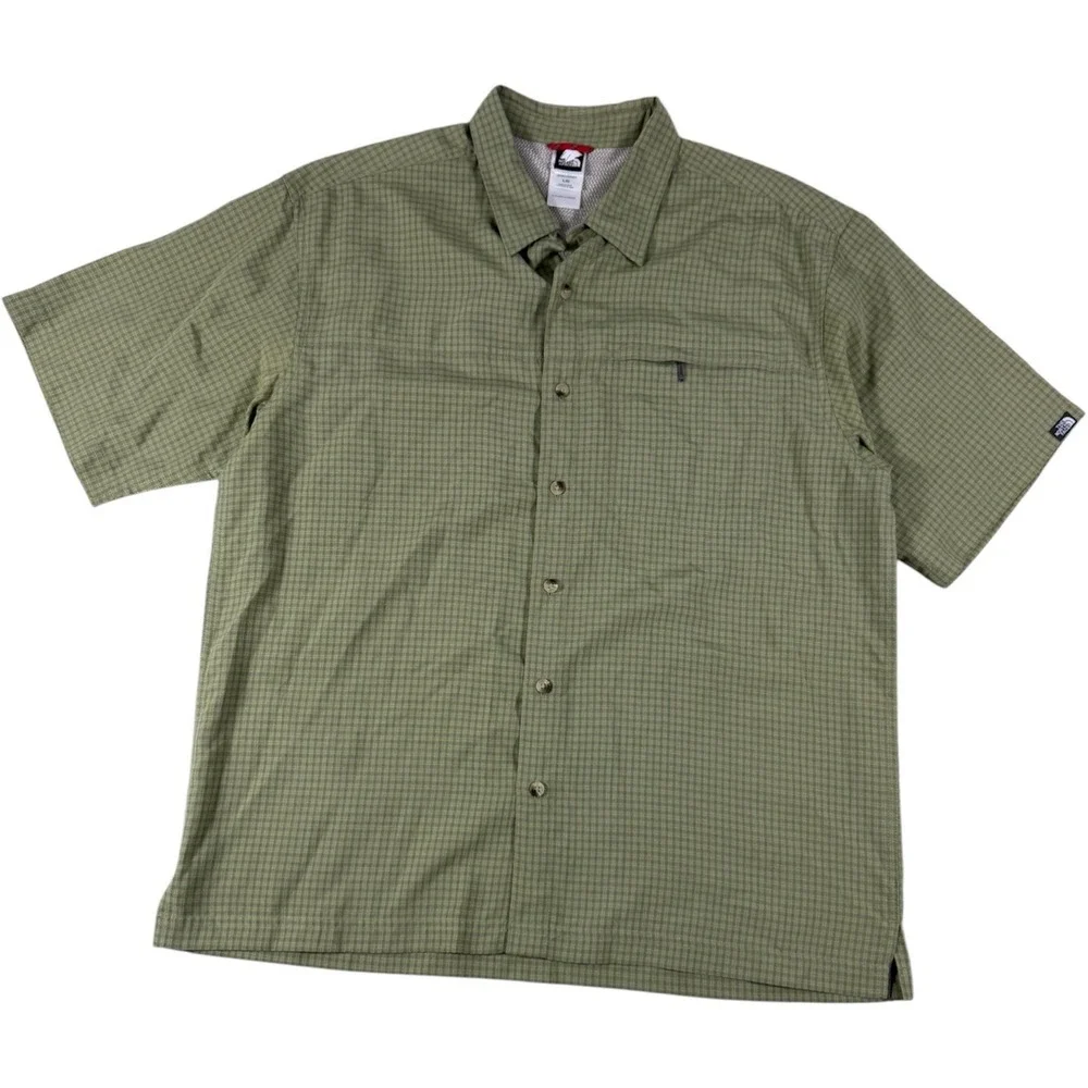 The North Face Plaid Hiking Shirt Men's L‎ Green Short Sleeve Button Up Outdoor